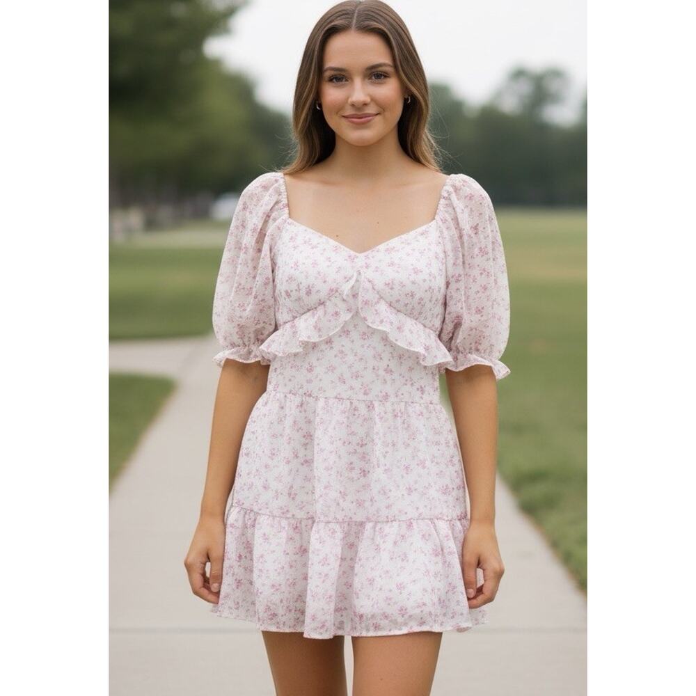Trixxi Mini Floral Dress sz S Cottage Pink Tiered Fairy Soft Girl Babydoll